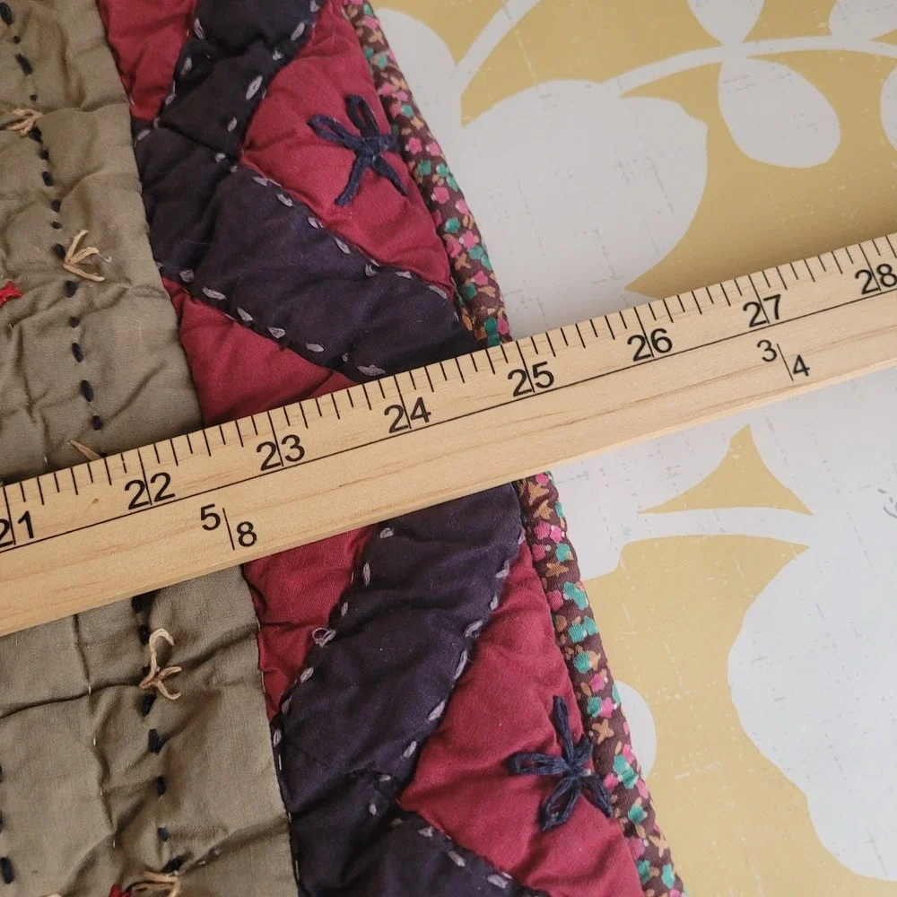 Vintage Potterybarn (1) Euro Sham Black Floral Hand Stitched quilted Plaid 24x25